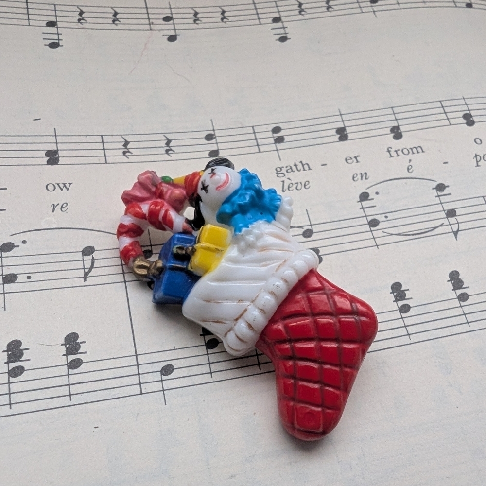Festive Christmas Stocking Brooch - Red, Blue, White